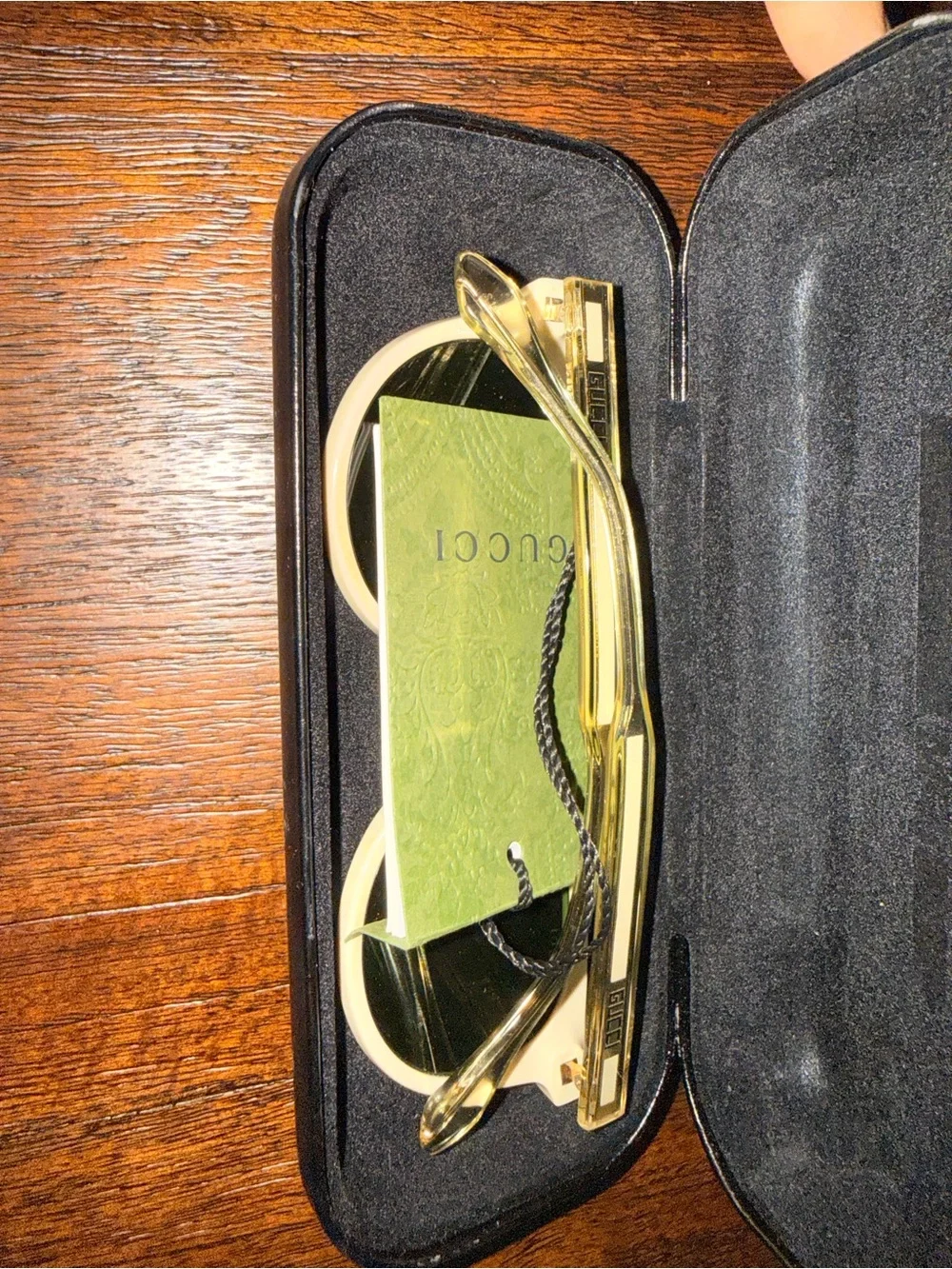 Gucci Cream Frame Sunglasses with Green Lenses